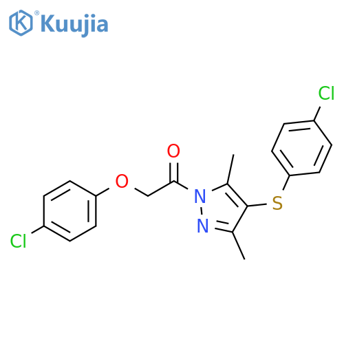 2-(4-chlorophenoxy)-1-{4-(4-chlorophenyl)sulfanyl-3,5-dimethyl-1H-pyrazol-1-yl}ethan-1-one structure