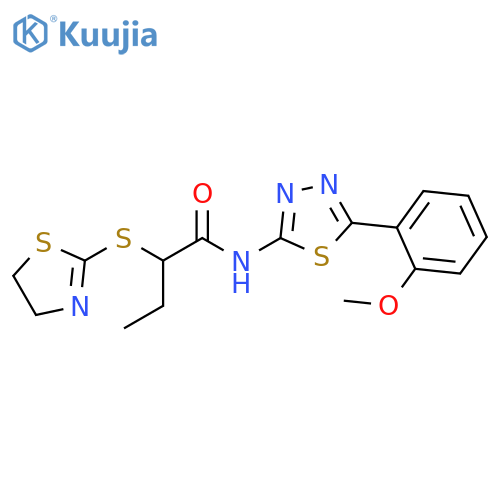 2-(4,5-dihydro-1,3-thiazol-2-ylsulfanyl)-N-5-(2-methoxyphenyl)-1,3,4-thiadiazol-2-ylbutanamide structure