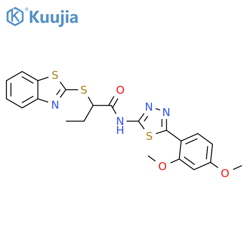 2-(1,3-benzothiazol-2-ylsulfanyl)-N-5-(2,4-dimethoxyphenyl)-1,3,4-thiadiazol-2-ylbutanamide structure