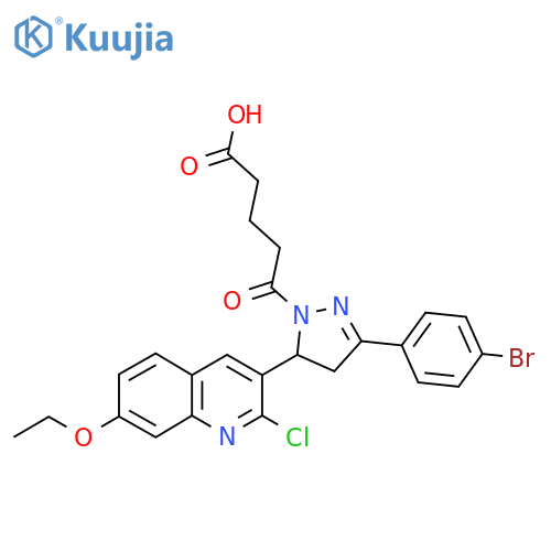 5-[3-(4-bromophenyl)-5-(2-chloro-7-ethoxyquinolin-3-yl)-4,5-dihydro-1H-pyrazol-1-yl]-5-oxopentanoic acid structure