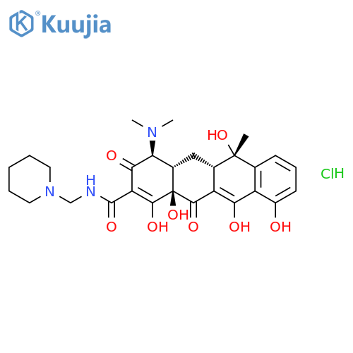2-Naphthacenecarboxamide,4-(dimethylamino)-1,4,4a,5,5a,6,11,12a-octahydro-3,6,10,12,12a-pentahydroxy-6-methyl-1,11-dioxo-N-(1-piperidinylmethyl)-,monohydrochloride, [4S-(4a,4aa,5aa,6b,12aa)]- (9CI) structure