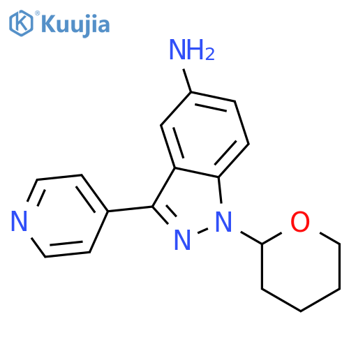 1H-Indazol-5-amine, 3-(4-pyridinyl)-1-(tetrahydro-2H-pyran-2-yl)- structure