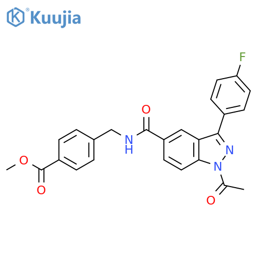 Benzoic acid,4-[[[[1-acetyl-3-(4-fluorophenyl)-1H-indazol-5-yl]carbonyl]amino]methyl]-,methyl ester structure