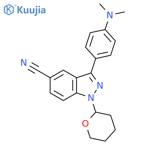 1H-Indazole-5-carbonitrile,3-[4-(dimethylamino)phenyl]-1-(tetrahydro-2H-pyran-2-yl)- structure