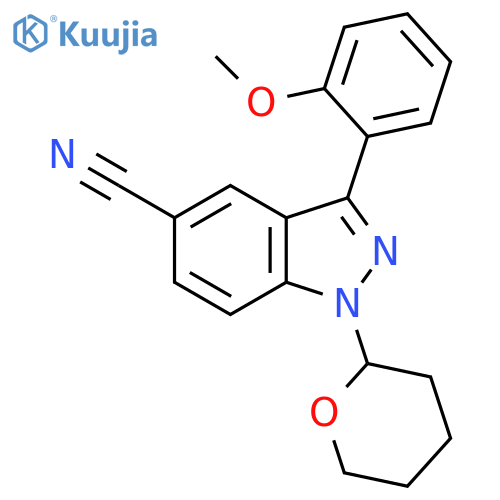 1H-Indazole-5-carbonitrile,3-(2-methoxyphenyl)-1-(tetrahydro-2H-pyran-2-yl)- structure