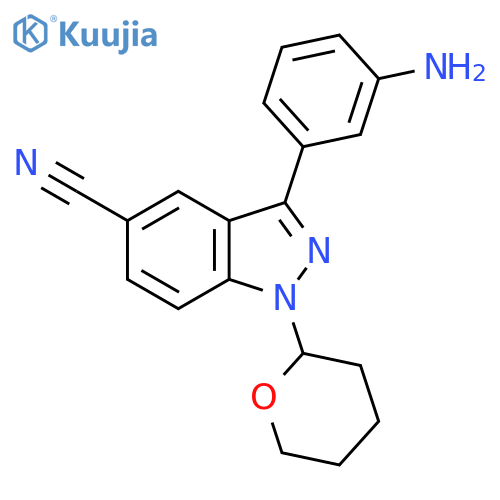 1H-Indazole-5-carbonitrile,3-(3-aminophenyl)-1-(tetrahydro-2H-pyran-2-yl)- structure