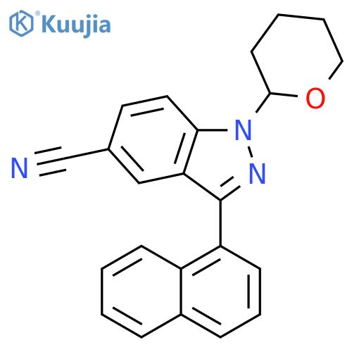 1H-Indazole-5-carbonitrile,3-(1-naphthalenyl)-1-(tetrahydro-2H-pyran-2-yl)- structure