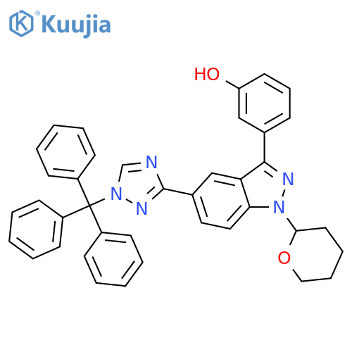 Phenol,3-[1-(tetrahydro-2H-pyran-2-yl)-5-[1-(triphenylmethyl)-1H-1,2,4-triazol-3-yl]-1H-indazol-3-yl]- structure