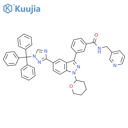 Benzamide,N-(3-pyridinylmethyl)-3-[1-(tetrahydro-2H-pyran-2-yl)-5-[1-(triphenylmethyl)-1H-1,2,4-triazol-3-yl]-1H-indazol-3-yl]- structure