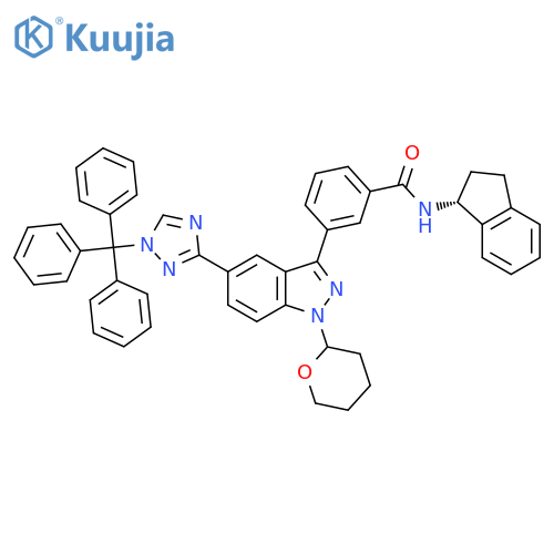 Benzamide,N-[(1R)-2,3-dihydro-1H-inden-1-yl]-3-[1-(tetrahydro-2H-pyran-2-yl)-5-[1-(triphenylmethyl)-1H-1,2,4-triazol-3-yl]-1H-indazol-3-yl]- structure