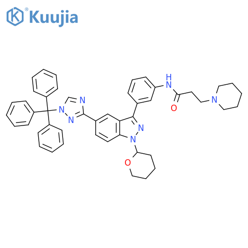 1-Piperidinepropanamide,N-[3-[1-(tetrahydro-2H-pyran-2-yl)-5-[1-(triphenylmethyl)-1H-1,2,4-triazol-3-yl]-1H-indazol-3-yl]phenyl]- structure