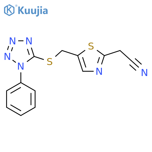 2-(5-{(1-phenyl-1H-1,2,3,4-tetrazol-5-yl)sulfanylmethyl}-1,3-thiazol-2-yl)acetonitrile structure