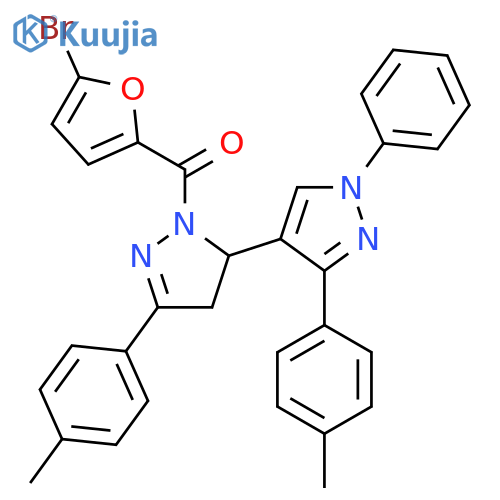 2-(5-bromofuran-2-carbonyl)-3',5-bis(4-methylphenyl)-1'-phenyl-3,4-dihydro-1'H,2H-3,4'-bipyrazole structure