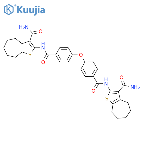2-{4-4-({3-carbamoyl-4H,5H,6H,7H,8H-cycloheptabthiophen-2-yl}carbamoyl)phenoxybenzamido}-4H,5H,6H,7H,8H-cycloheptabthiophene-3-carboxamide structure