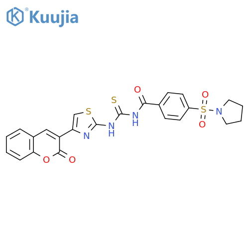 3-4-(2-oxo-2H-chromen-3-yl)-1,3-thiazol-2-yl-1-4-(pyrrolidine-1-sulfonyl)benzoylthiourea structure