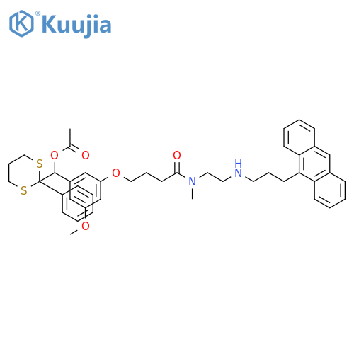 Butanamide, 4-[3-[(acetyloxy)(2-phenyl-1,3-dithian-2-yl)methyl]-5-methoxyphenoxy]-N-[2-[[3-(9-anthracenyl)propyl]amino]ethyl]-N-methyl- structure
