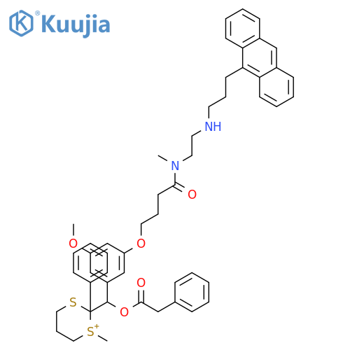 1,3-Dithianium, 2-[[3-[4-[[2-[[3-(9-anthracenyl)propyl]amino]ethyl]methylamino]-4-oxobutoxy]-5-methoxyphenyl][(2-phenylacetyl)oxy]methyl]-1-methyl-2-phenyl- structure