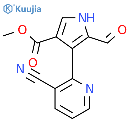 methyl 4-(3-cyanopyridin-2-yl)-5-formyl-1H-pyrrole-3-carboxylate structure