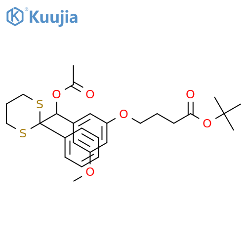 Butanoic acid, 4-[3-[(acetyloxy)(2-phenyl-1,3-dithian-2-yl)methyl]-5-methoxyphenoxy]-, 1,1-dimethylethyl ester structure