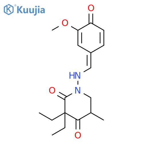3,3-diethyl-1-{[(E)-(3-methoxy-4-oxocyclohexa-2,5-dien-1-ylidene)methyl]amino}-5-methylpiperidine-2,4-dione structure