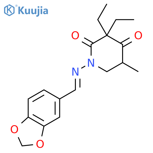 1-{[(E)-1,3-benzodioxol-5-ylmethylidene]amino}-3,3-diethyl-5-methylpiperidine-2,4-dione structure