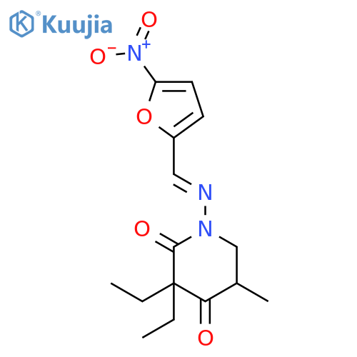 3,3-diethyl-5-methyl-1-{[(E)-(5-nitrofuran-2-yl)methylidene]amino}piperidine-2,4-dione structure
