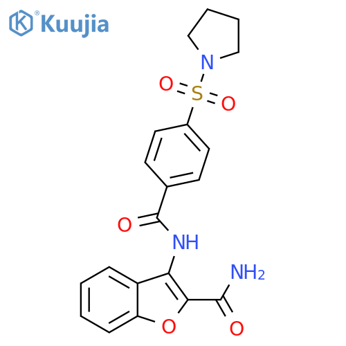 3-4-(pyrrolidine-1-sulfonyl)benzamido-1-benzofuran-2-carboxamide structure