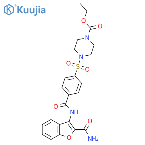 ethyl 4-{4-[(2-carbamoyl-1-benzofuran-3-yl)carbamoyl]benzenesulfonyl}piperazine-1-carboxylate structure
