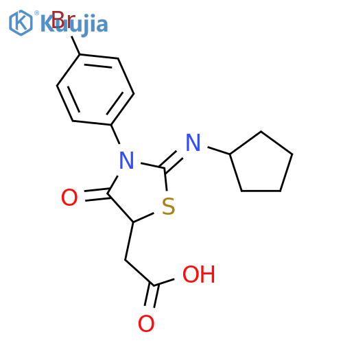 [(2Z)-3-(4-bromophenyl)-2-(cyclopentylimino)-4-oxo-1,3-thiazolidin-5-yl]acetic acid structure