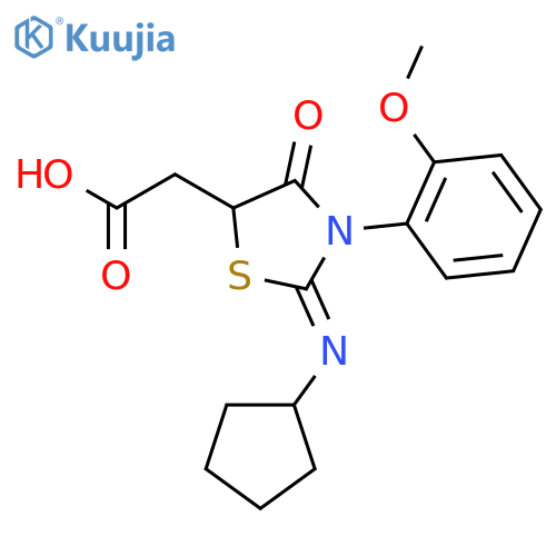 [(2Z)-2-(cyclopentylimino)-3-(2-methoxyphenyl)-4-oxo-1,3-thiazolidin-5-yl]acetic acid structure