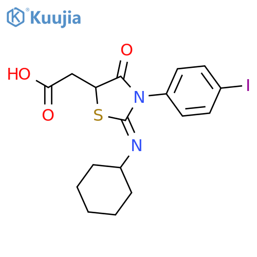 [(2Z)-2-(cyclohexylimino)-3-(4-iodophenyl)-4-oxo-1,3-thiazolidin-5-yl]acetic acid structure