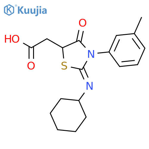 [(2Z)-2-(cyclohexylimino)-3-(3-methylphenyl)-4-oxo-1,3-thiazolidin-5-yl]acetic acid structure