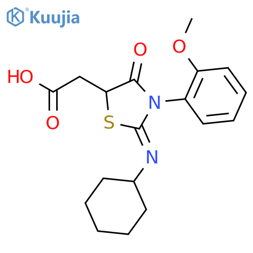 [(2Z)-2-(cyclohexylimino)-3-(2-methoxyphenyl)-4-oxo-1,3-thiazolidin-5-yl]acetic acid structure