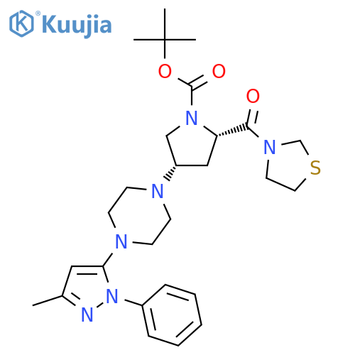 tert-Butyl (2S,4S)-4-4-(3-Methyl-1-phenyl-1H-pyrazol-5-yl)piperazin-1-yl-2-(1,3-thiazolidin-3-yl)carbonylpyrrolidine-1-carboxylate structure