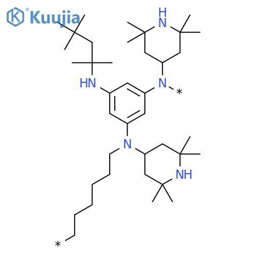 Poly[[(2,2,6,6-tetramethyl-4-piperidinyl)imino][5-[(1,1,3,3-tetramethylbutyl)amino]-1,3-phenylene][(2,2,6,6-tetramethyl-4-piperidinyl)imino]-1,6-hexanediyl] structure