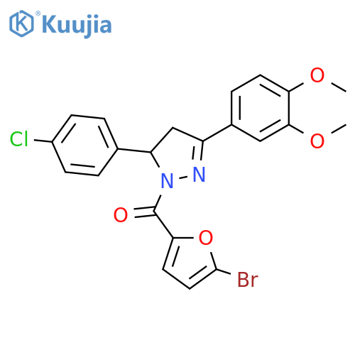 1-(5-bromofuran-2-carbonyl)-5-(4-chlorophenyl)-3-(3,4-dimethoxyphenyl)-4,5-dihydro-1H-pyrazole structure