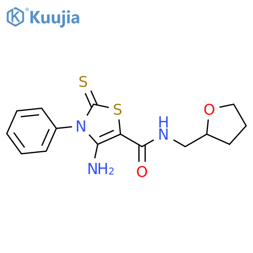 4-amino-N-(oxolan-2-yl)methyl-3-phenyl-2-sulfanylidene-2,3-dihydro-1,3-thiazole-5-carboxamide structure