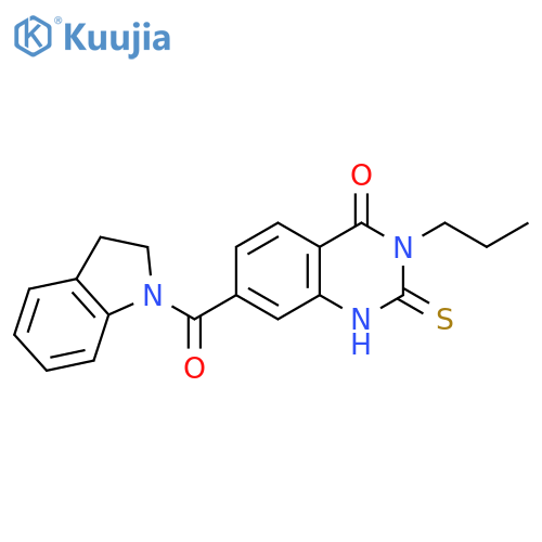 7-(2,3-dihydro-1H-indole-1-carbonyl)-3-propyl-2-sulfanylidene-1,2,3,4-tetrahydroquinazolin-4-one structure
