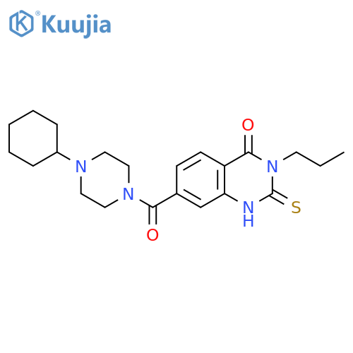7-(4-cyclohexylpiperazine-1-carbonyl)-3-propyl-2-sulfanylidene-1,2,3,4-tetrahydroquinazolin-4-one structure