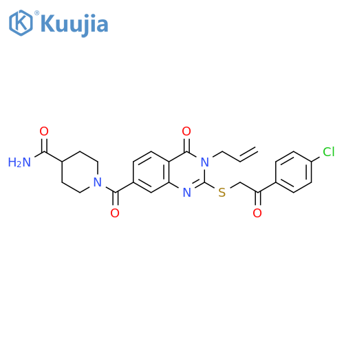 1-(2-{[2-(4-chlorophenyl)-2-oxoethyl]sulfanyl}-4-oxo-3-(prop-2-en-1-yl)-3,4-dihydroquinazoline-7-carbonyl)piperidine-4-carboxamide structure