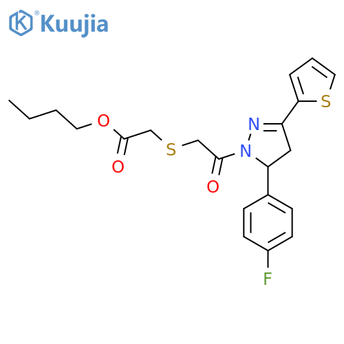 butyl 2-({2-5-(4-fluorophenyl)-3-(thiophen-2-yl)-4,5-dihydro-1H-pyrazol-1-yl-2-oxoethyl}sulfanyl)acetate structure