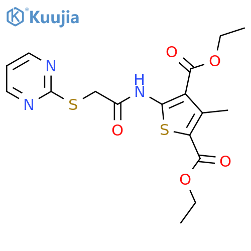 2,4-diethyl 3-methyl-5-[2-(pyrimidin-2-ylsulfanyl)acetamido]thiophene-2,4-dicarboxylate structure