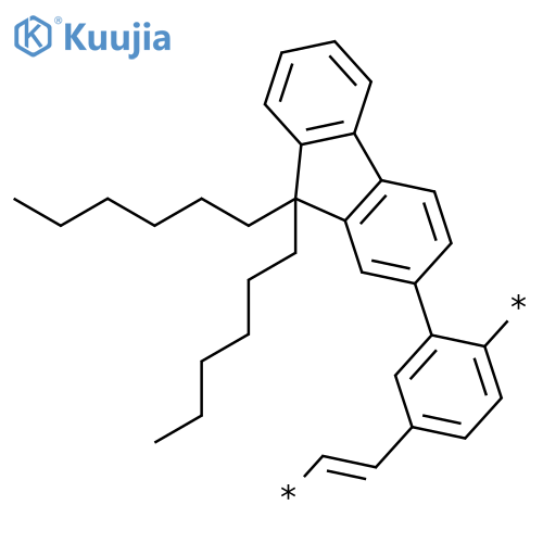 Poly[[(9,9-dihexyl-9H-fluoren-2-yl)-1,4-phenylene]-1,2-ethenediyl] structure
