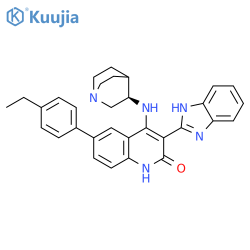 2(1H)-Quinolinone, 4-[(3R)-1-azabicyclo[2.2.2]oct-3-ylamino]-3-(1H-benzimidazol-2-yl)-6-(4-ethylphenyl)- structure
