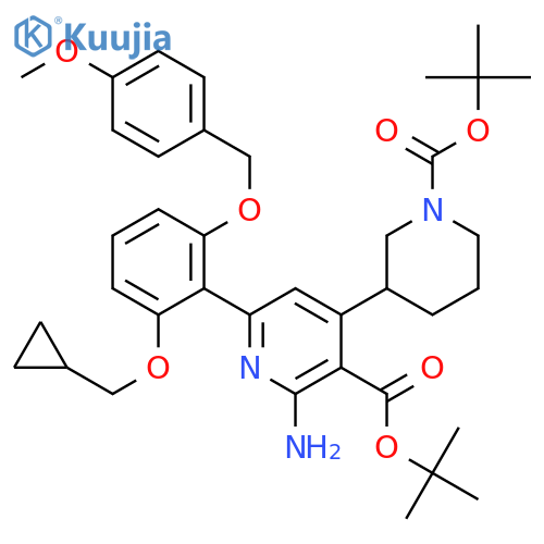 3-Pyridinecarboxylicacid,2-amino-6-[2-(cyclopropylmethoxy)-6-[(4-methoxyphenyl)methoxy]phenyl]-4-[1-[(1,1-dimethylethoxy)carbonyl]-3-piperidinyl]-,1,1-dimethylethyl ester structure
