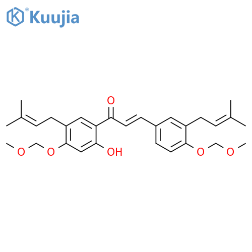 (2E)-1-[2-Hydroxy-4-(methoxymethoxy)-5-(3-methyl-2-buten-1-yl)phenyl]-3-[4-(methoxymethoxy)-3-(3-methyl-2-buten-1-yl)phenyl]-2-propen-1-one structure