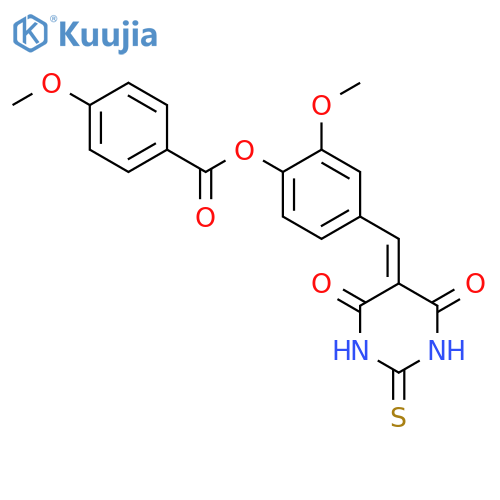 <br>4-[(4,6-dioxo-2-thioxotetrahydro-5(2H)-pyrimidinylidene)methyl]-2-methoxyph enyl 4-methoxybenzoate structure