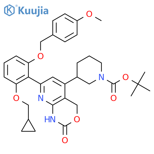1-Piperidinecarboxylic acid, 3-[7-[2-(cyclopropylmethoxy)-6-[(4-methoxyphenyl)methoxy]phenyl]-1,4-dihydro-2-oxo-2H-pyrido[2,3-d][1,3]oxazin-5-yl]-, 1,1-dimethylethyl ester structure