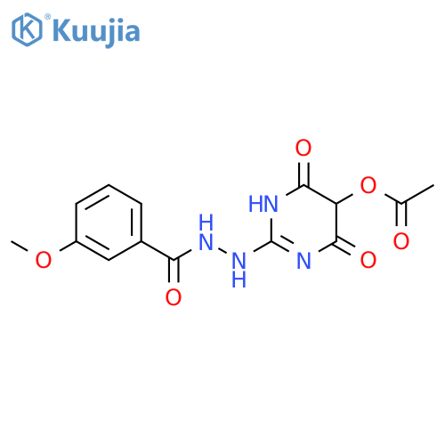 Benzoic acid, 3-methoxy-, (5-(acetyloxy)tetrahydro-4,6-dioxo-2(1H)-pyrimidinylidene)hydrazide structure