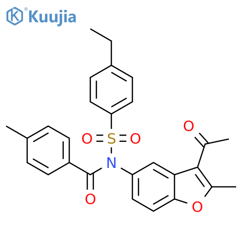 N-(3-acetyl-2-methyl-1-benzofuran-5-yl)-N-(4-ethylbenzenesulfonyl)-4-methylbenzamide structure